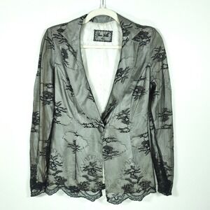 Paris Black Floral Lace Mesh Blazer Sheer Gothic Romantic Jacket XS S